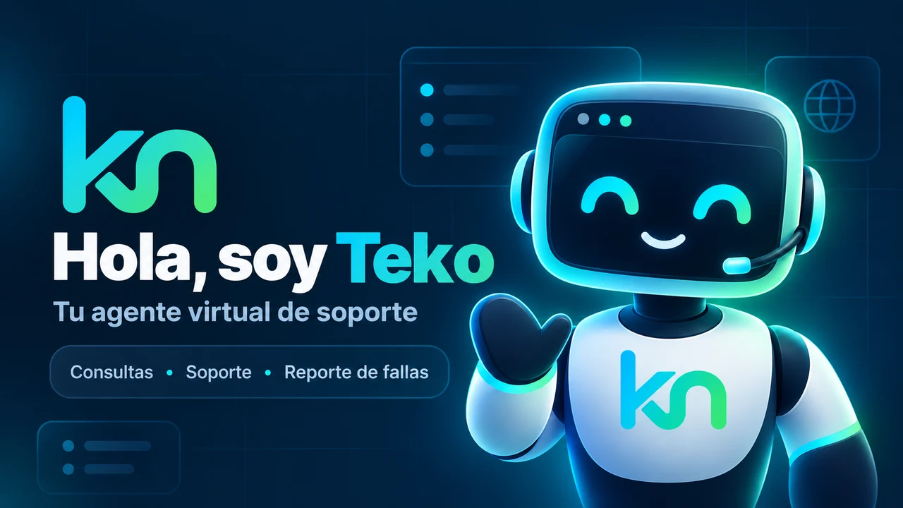 Hola, soy Teko. Tu agente virtual de soporte. Consultas, soporte y reporte de fallas.